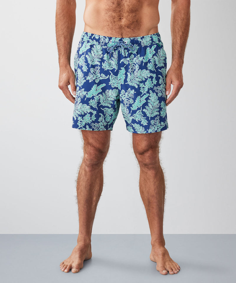 Fern Print Swim Shorts - Navy-GAZMAN