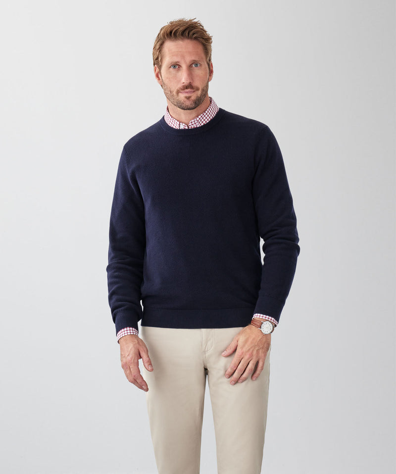 Cotton Textured Crew Knit - Navy-GAZMAN