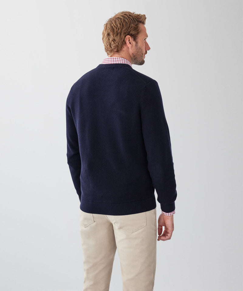 Cotton Textured Crew Knit - Navy-GAZMAN