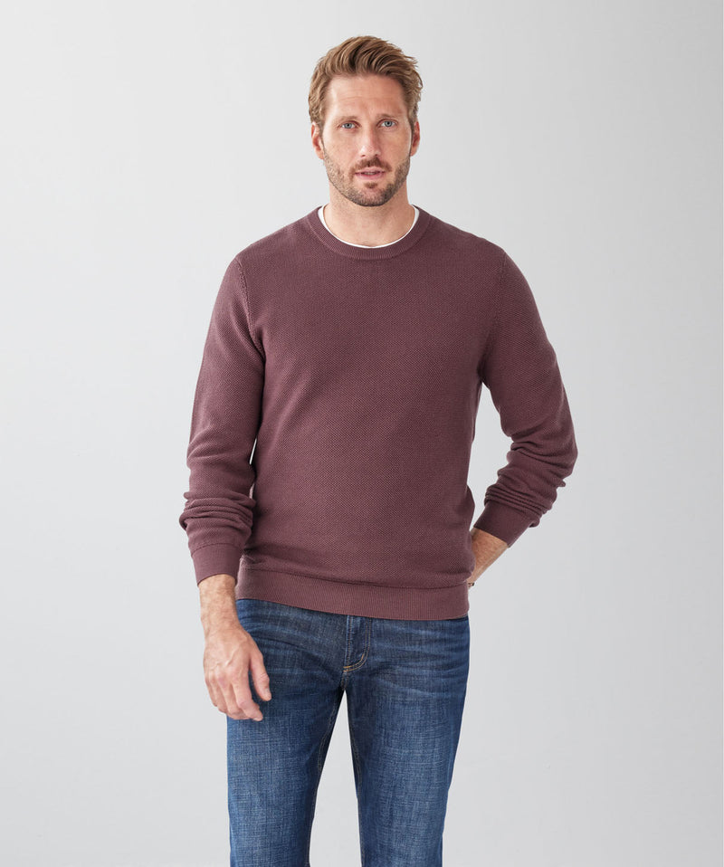 Cotton Textured Crew Knit - Plum-GAZMAN