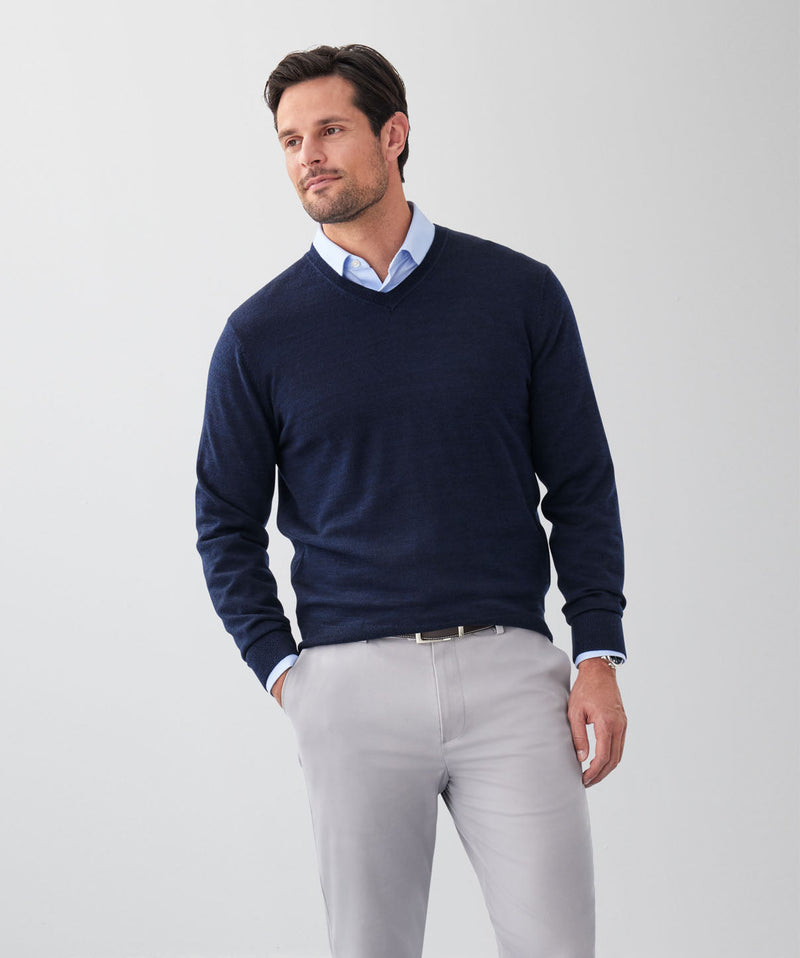 Merino V-Neck Knit - Navy-GAZMAN