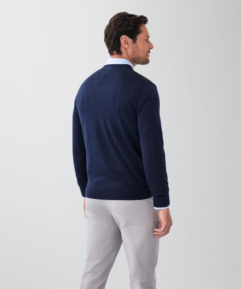 Merino V-Neck Knit - Navy-GAZMAN