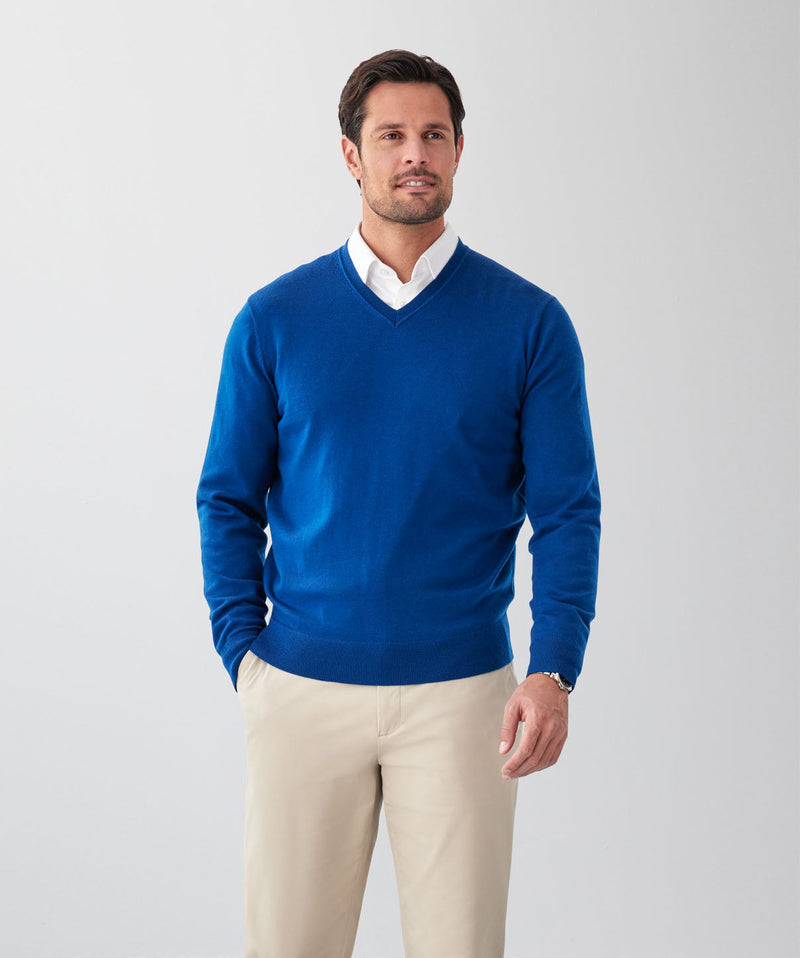 Merino V-Neck Knit - Cobalt-GAZMAN