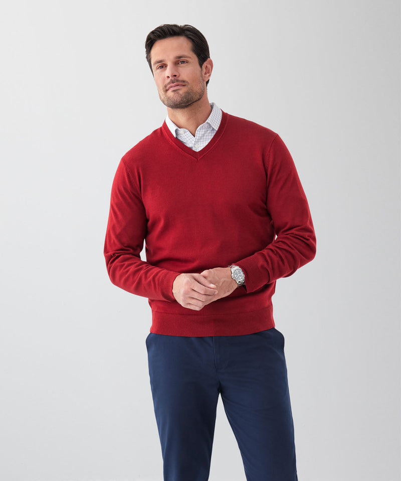 Merino V-Neck Knit - Red-GAZMAN