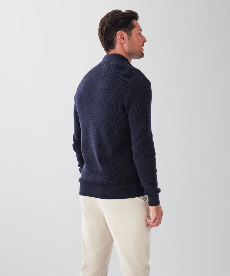 Cotton Waffle Half Zip Knit - Navy-GAZMAN