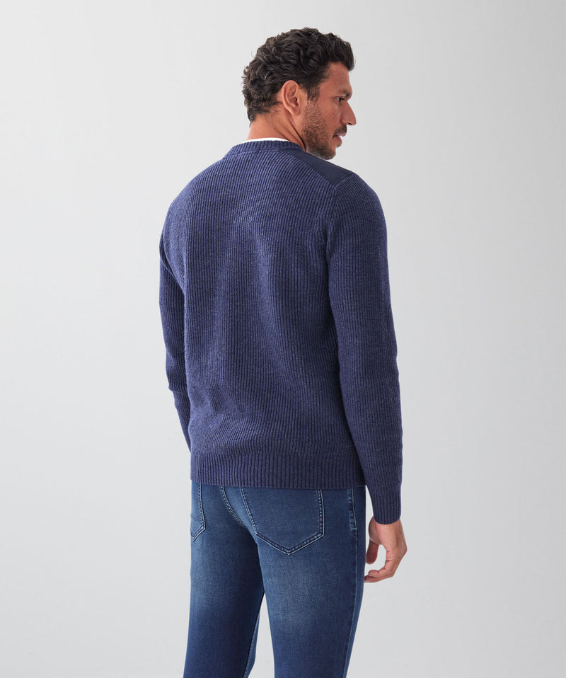 Wool Blend Fishermans Crew Knit - Denim-GAZMAN