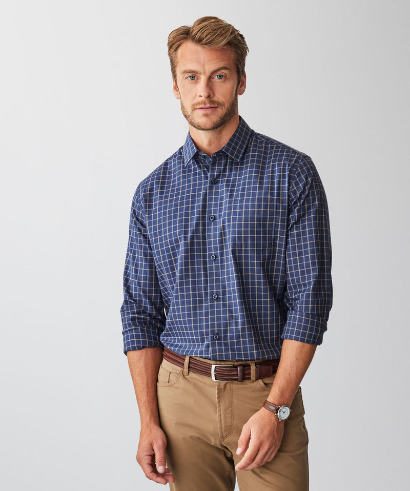 Easy Care Twill Check Long Sleeve Shirt - Navy-GAZMAN