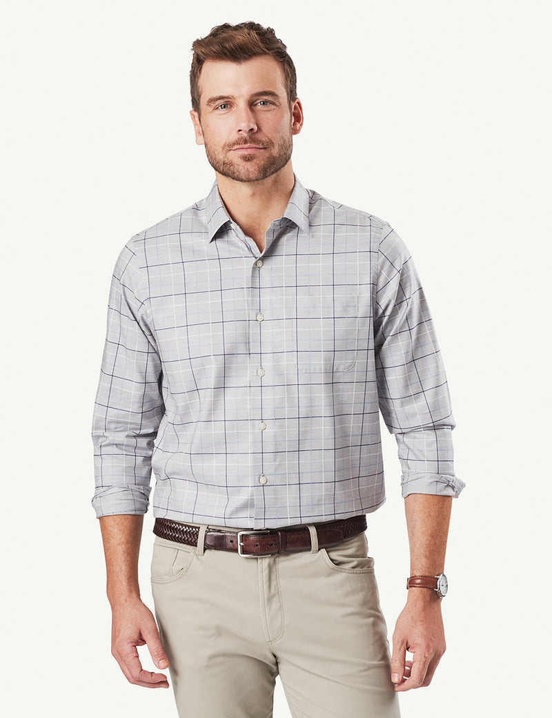 Easy Care Twill Check Long Sleeve Shirt - Grey Melange-GAZMAN
