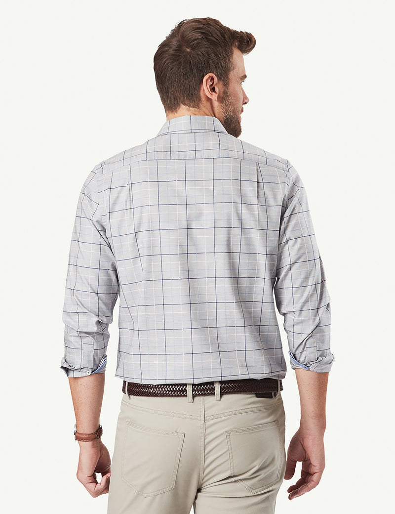Easy Care Twill Check Long Sleeve Shirt - Grey Melange-GAZMAN