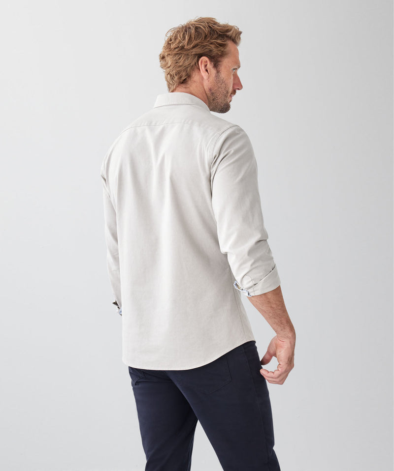 Tailored Fit Plain Casual Oxford Long Sleeve Shirt - Stone-GAZMAN