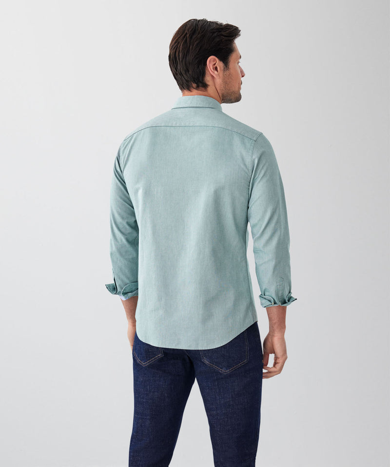 Tailored Fit Plain Casual Oxford Long Sleeve Shirt - Green-GAZMAN