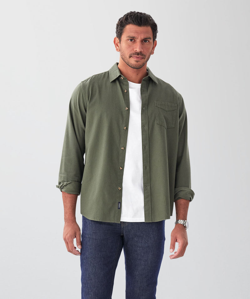Casual Bedford Long Sleeve Shirt - Khaki-GAZMAN