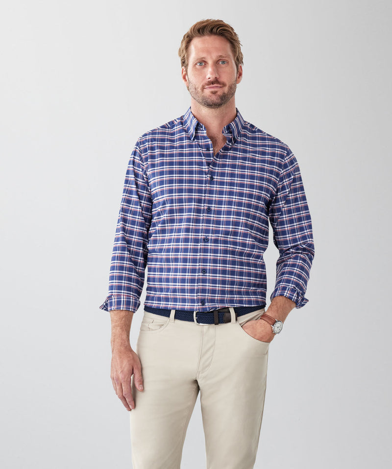 GAZFLEX Performance Multi Check Long Sleeve Shirt - Navy-GAZMAN