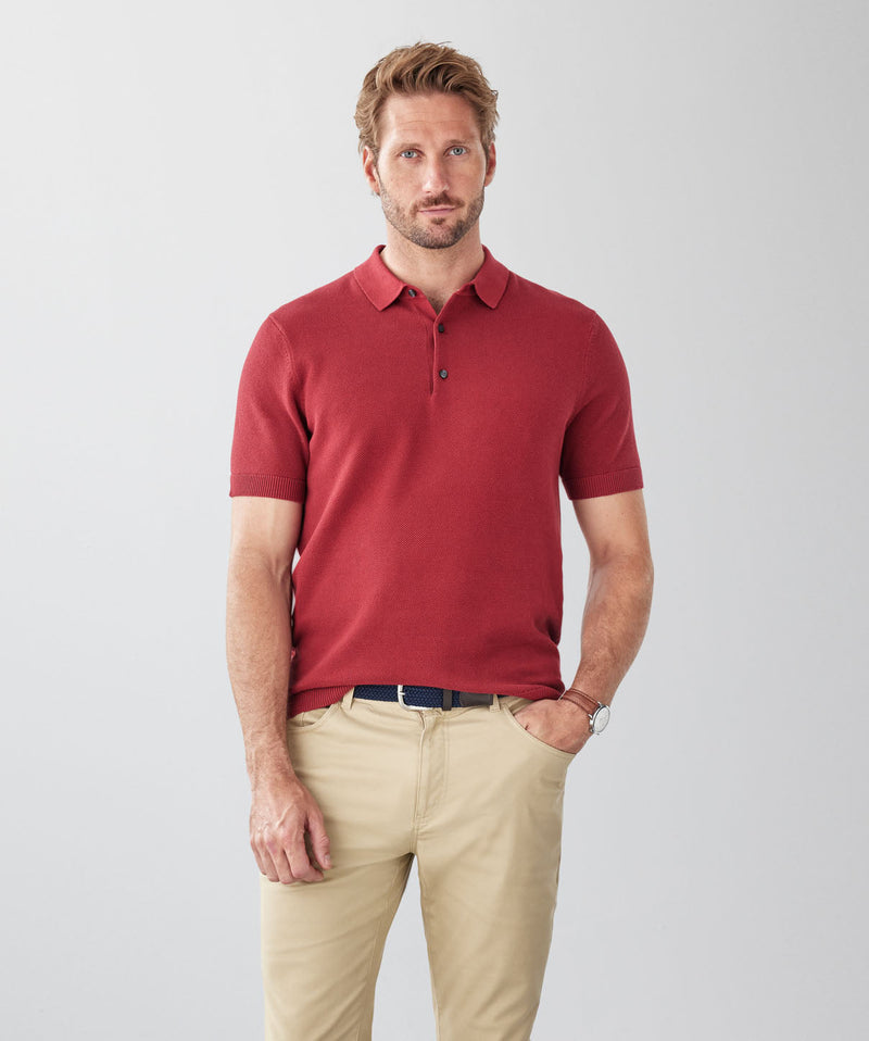 Textured Knit Polo - Red-GAZMAN