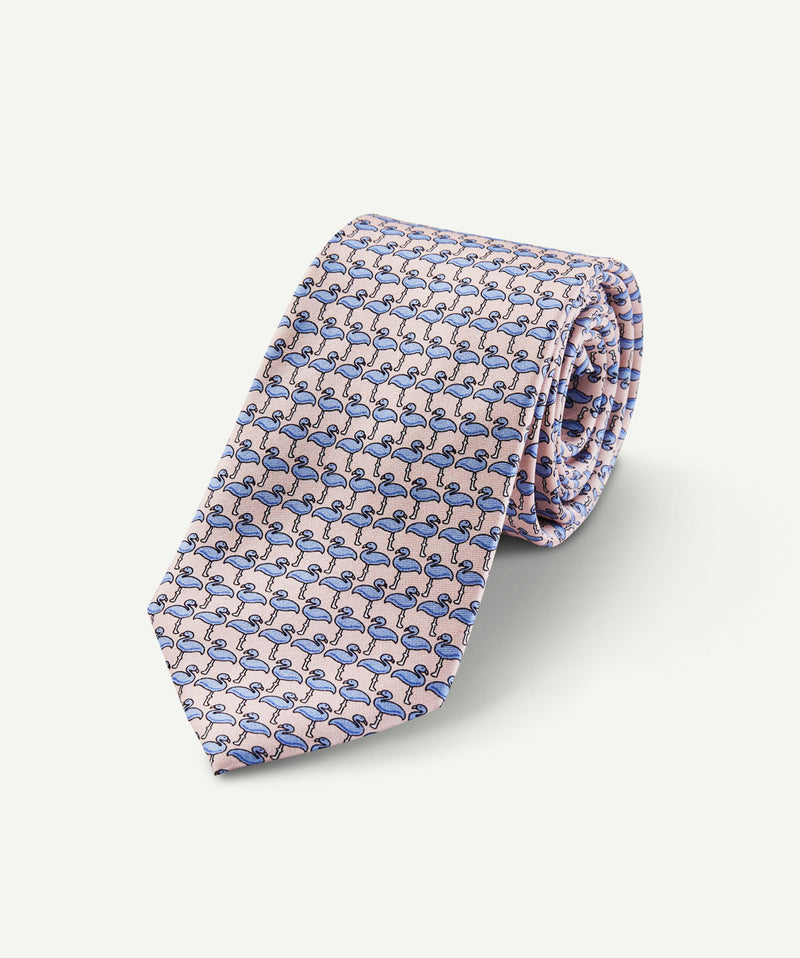 Silk Flamingo Print Tie - Pale Pink-GAZMAN-1