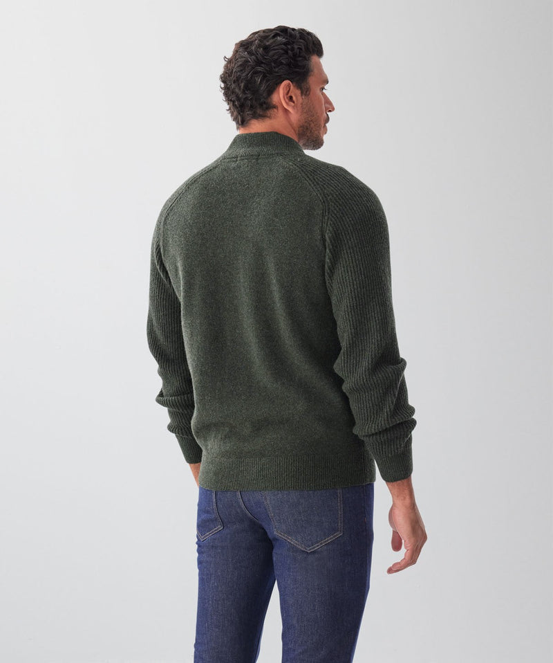 Wool Blend Raglan Zip Cardigan - Dark Khaki-GAZMAN