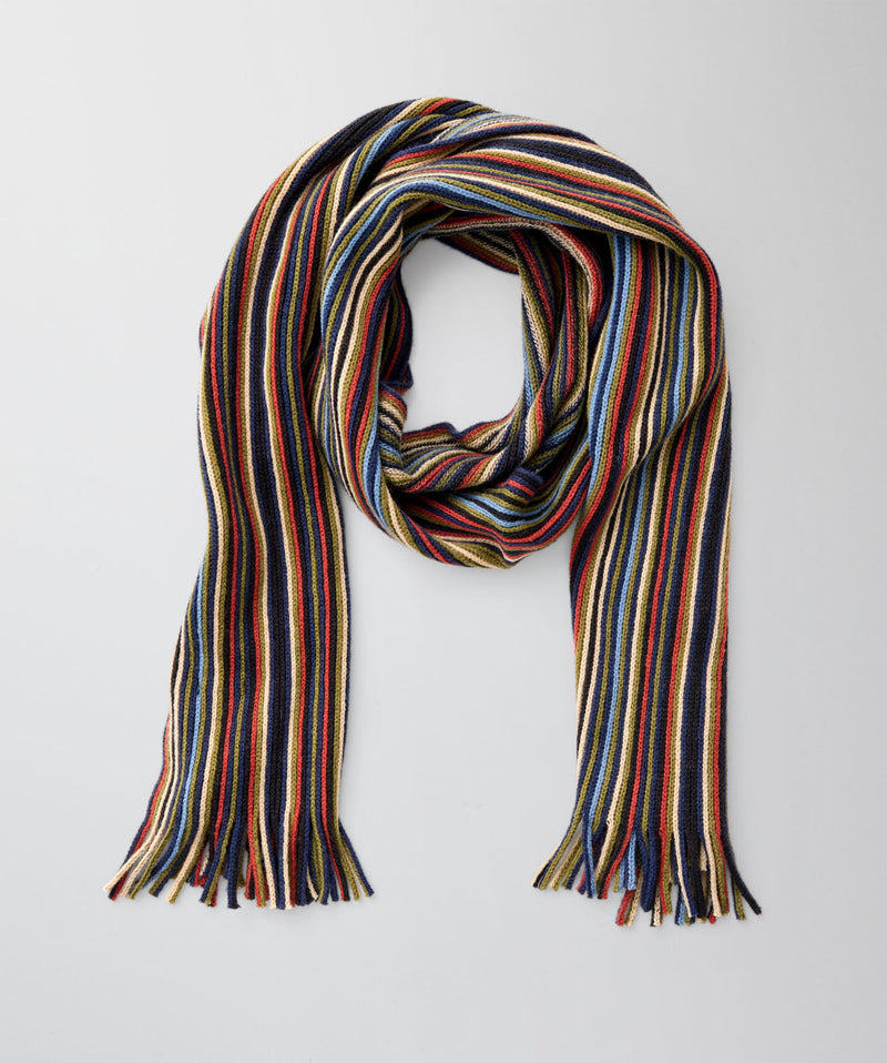 Fine Stripe Wool Blend Scarf - Olive-GAZMAN