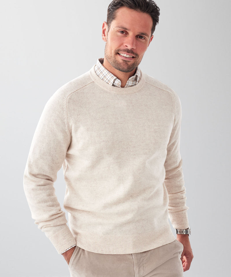 Lambswool Crew Neck Knit - Ecru-GAZMAN