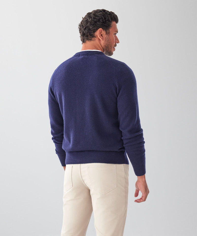 Lambswool Crew Neck Knit - Navy-GAZMAN