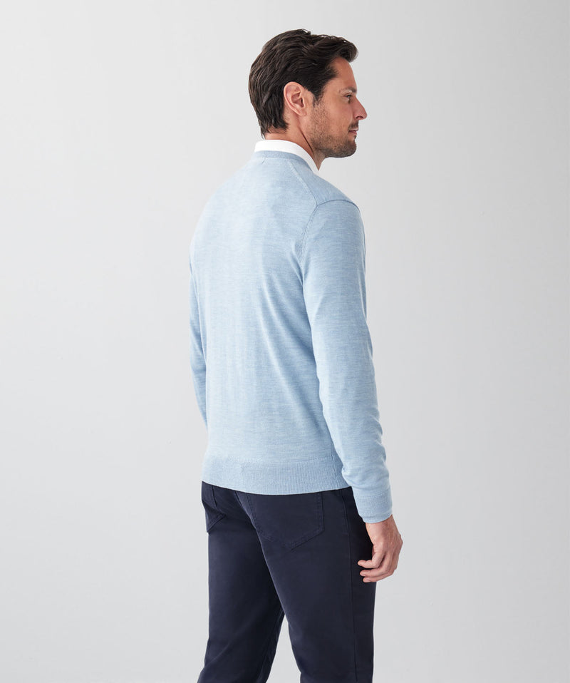 Merino V-Neck Knit - Sky Blue-GAZMAN