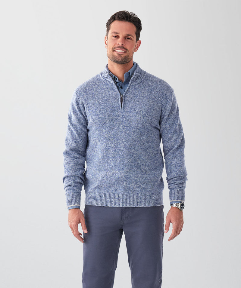 Wool Blend Raglan Half Zip - Denim Mix-GAZMAN