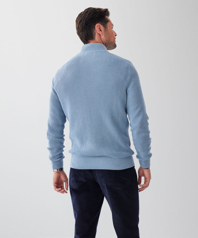 Cotton Waffle Half Zip Knit - Steel-GAZMAN