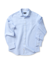 Linen Blend Houndstooth Long Sleeve Shirt - Sky Blue-GAZMAN