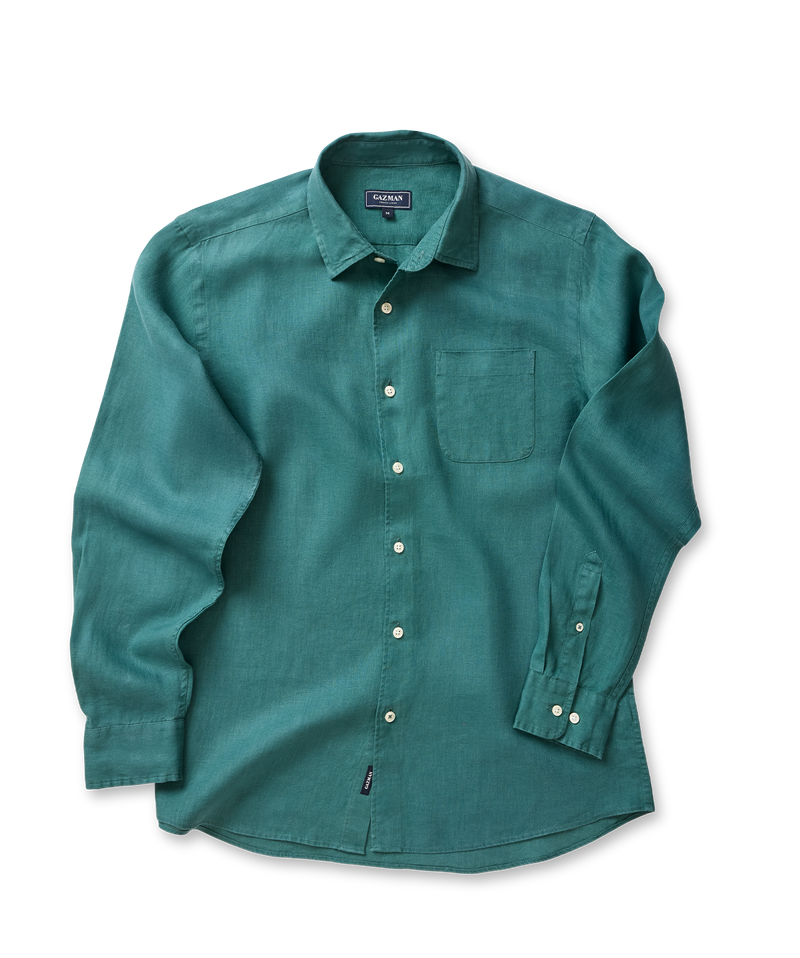 Pure French Linen Long Sleeve Shirt - Evergreen-GAZMAN