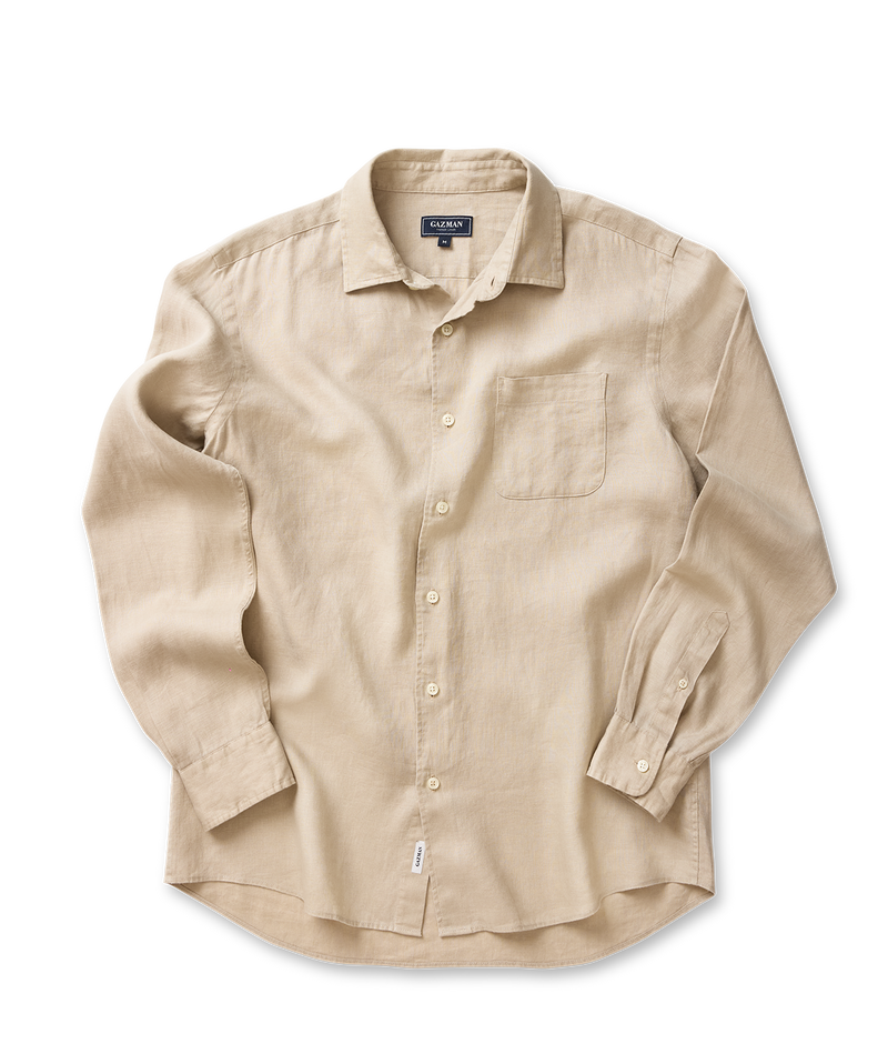 Pure French Linen Long Sleeve Shirt - Sand-GAZMAN