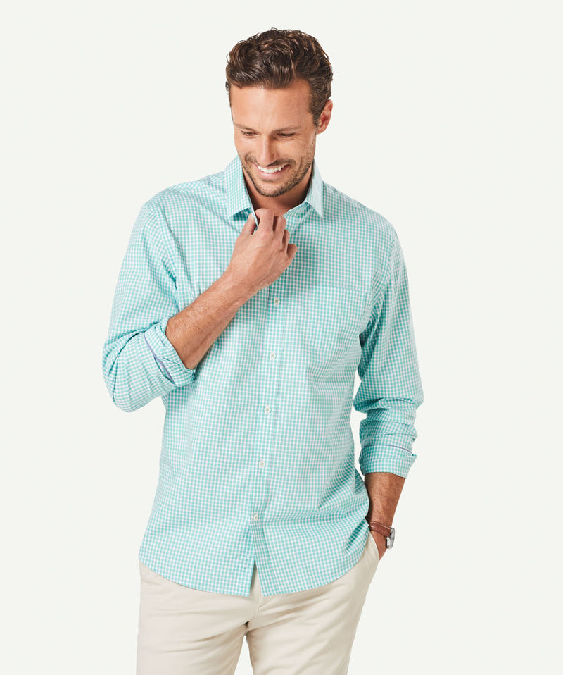 Tailored Easy Care Check Long Sleeve Shirt - Green-GAZMAN-1