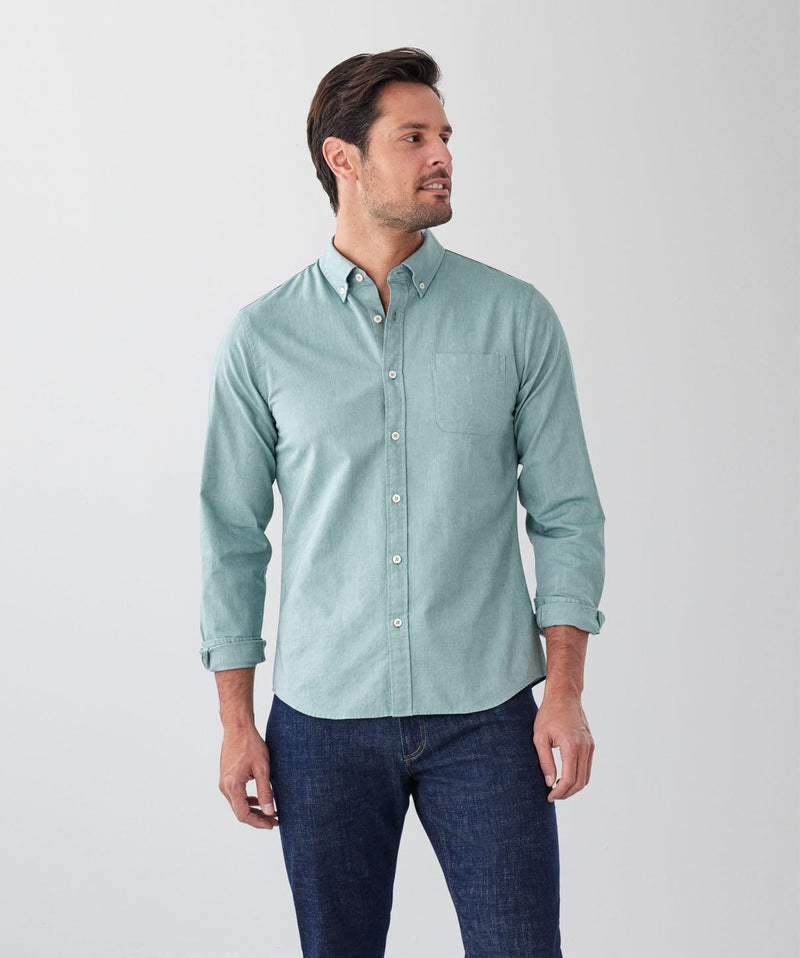 Tailored Fit Plain Casual Oxford Long Sleeve Shirt - Green-GAZMAN