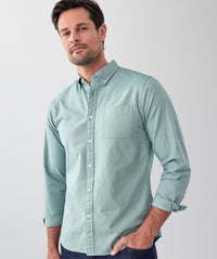 Tailored Fit Plain Casual Oxford Long Sleeve Shirt - Green-GAZMAN