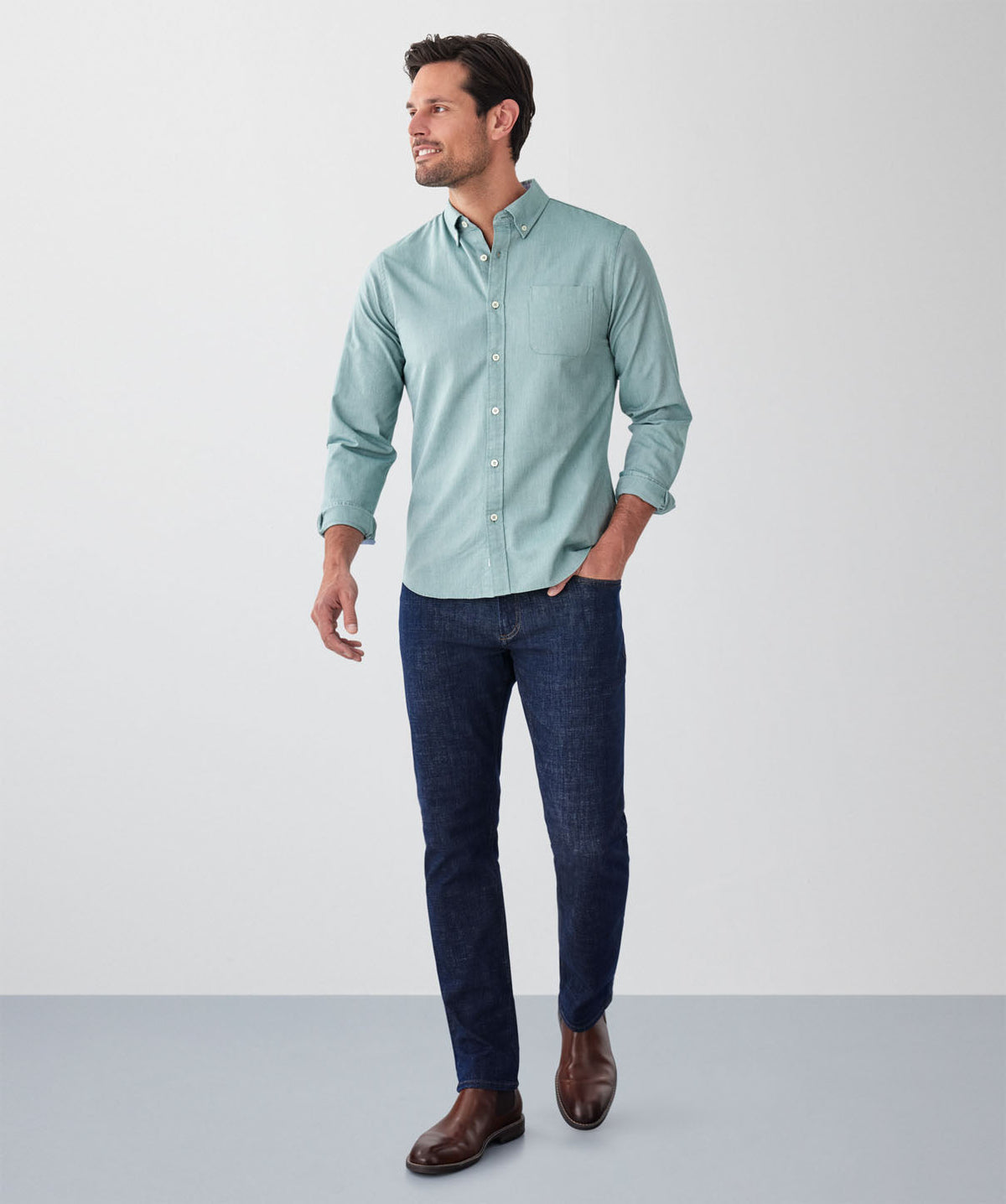 Tailored Fit Plain Casual Oxford Long Sleeve Shirt - Green-GAZMAN