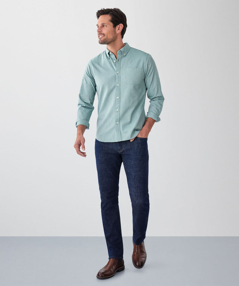 Tailored Fit Plain Casual Oxford Long Sleeve Shirt - Green-GAZMAN