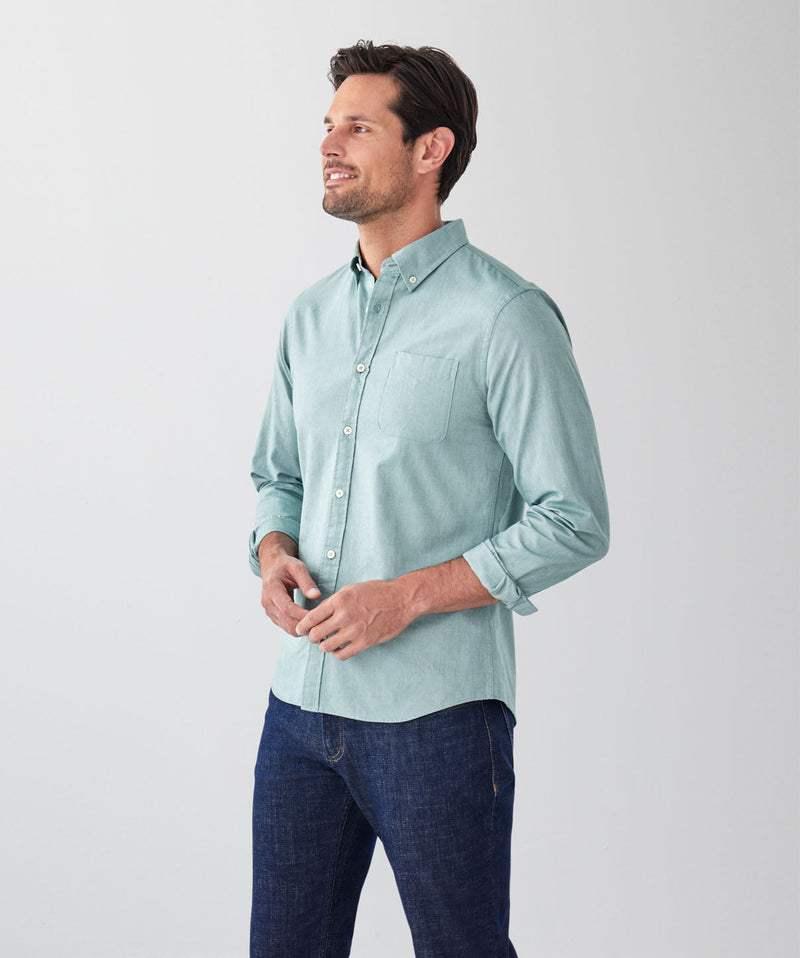 Tailored Fit Plain Casual Oxford Long Sleeve Shirt - Green-GAZMAN