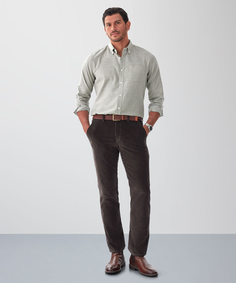 Tailored Fit Brushed Houndstooth Long Sleeve Shirt - Khaki-GAZMAN