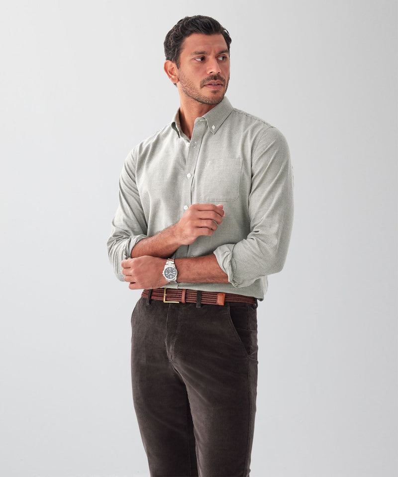 Tailored Fit Brushed Houndstooth Long Sleeve Shirt - Khaki-GAZMAN