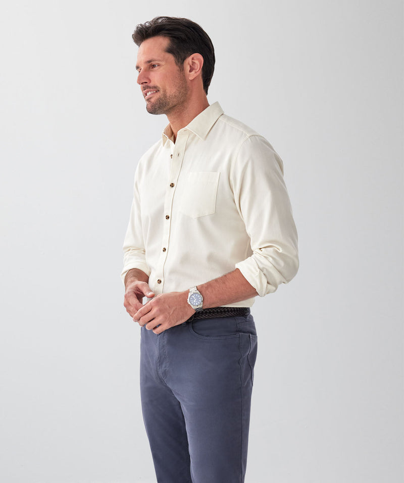 Casual Bedford Long Sleeve Shirt - Off White-GAZMAN