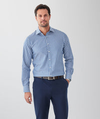 Tailored Fit Easy Care Stripe Long Sleeve Shirt - Denim-GAZMAN