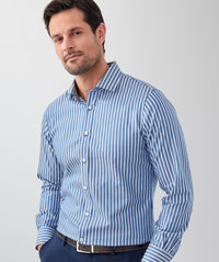 Tailored Fit Easy Care Stripe Long Sleeve Shirt - Denim-GAZMAN