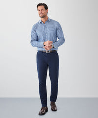 Tailored Fit Easy Care Stripe Long Sleeve Shirt - Denim-GAZMAN