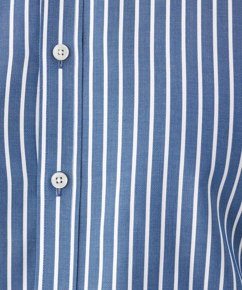 Tailored Fit Easy Care Stripe Long Sleeve Shirt - Denim-GAZMAN