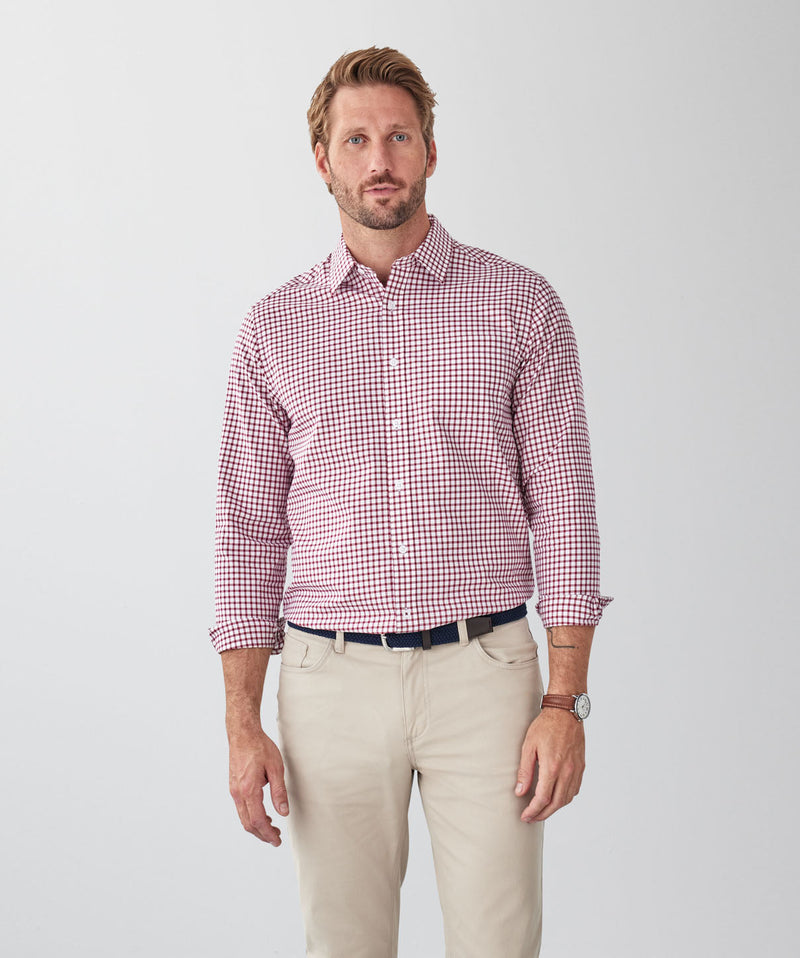 Easy Care Check Long Sleeve Shirt - Red-GAZMAN