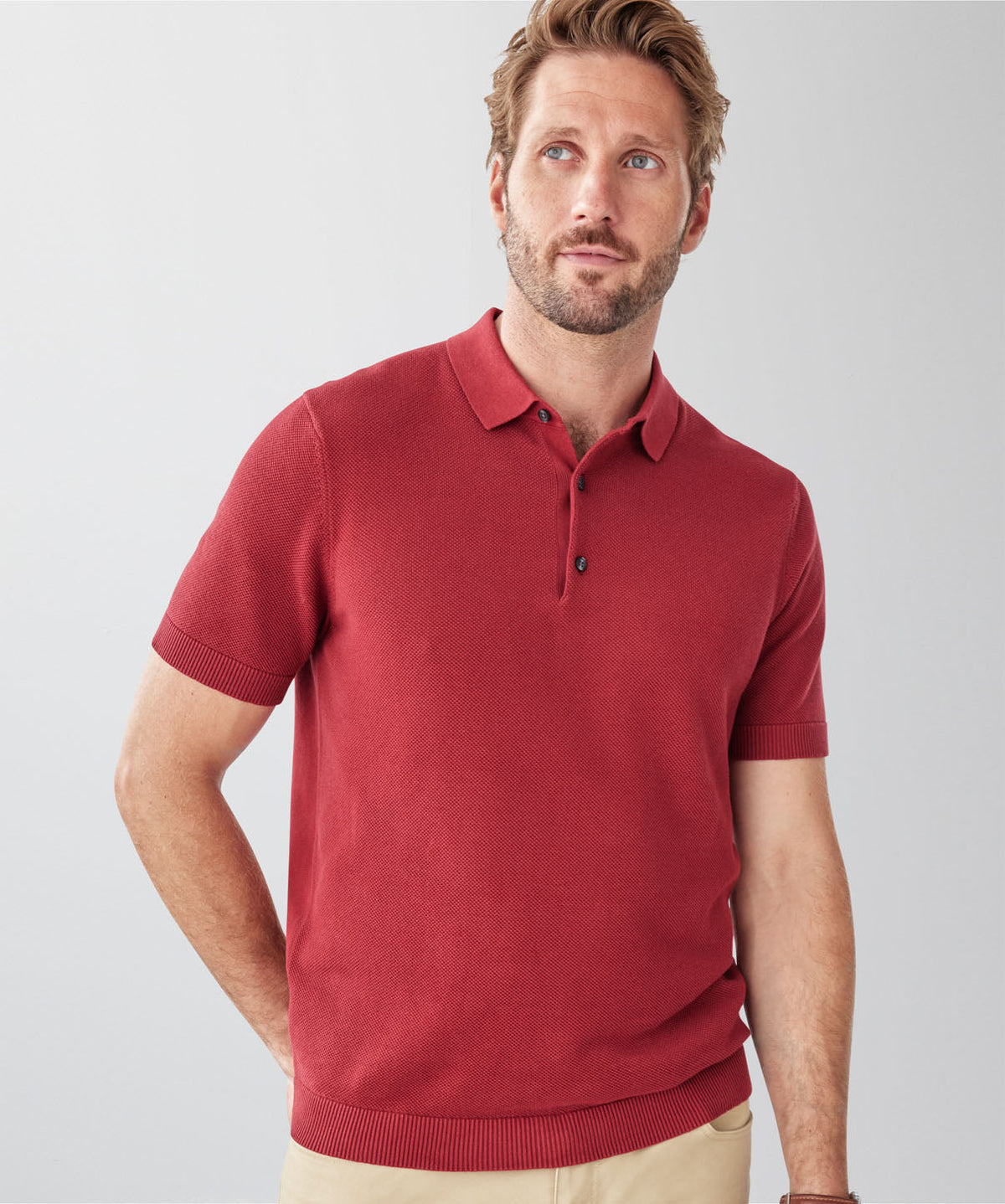 Textured Knit Polo - Red-GAZMAN