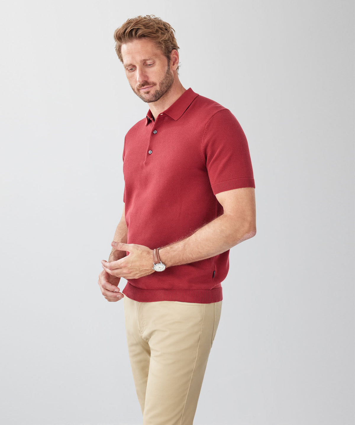 Textured Knit Polo - Red-GAZMAN
