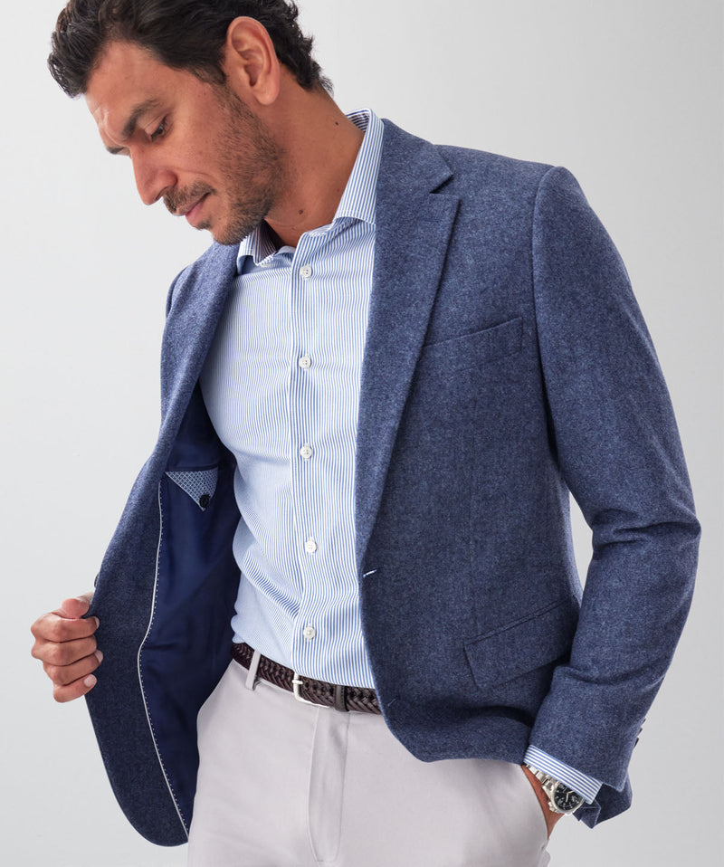 Wool Blend Plain Sports Jacket - Navy-GAZMAN