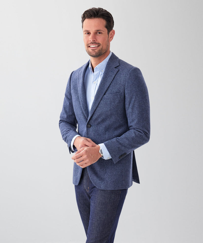Wool Blend Plain Sports Jacket - Navy-GAZMAN
